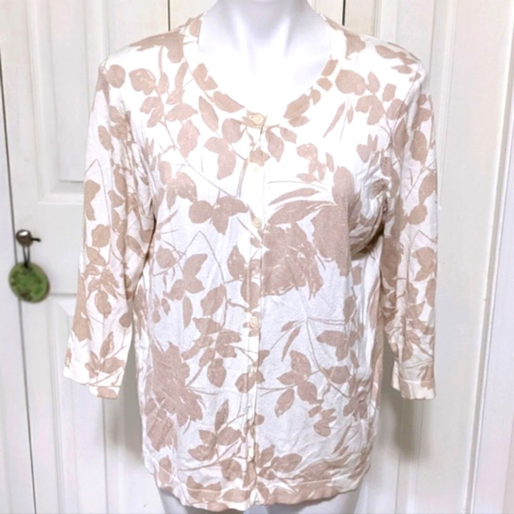 NWOT Roz & Ali Lightweight Cardigan 3/4 Sleeve Floral/Leaf Print
